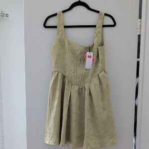 Cider Girls' Floral Brocade Sleeveless Dress in Light Gold